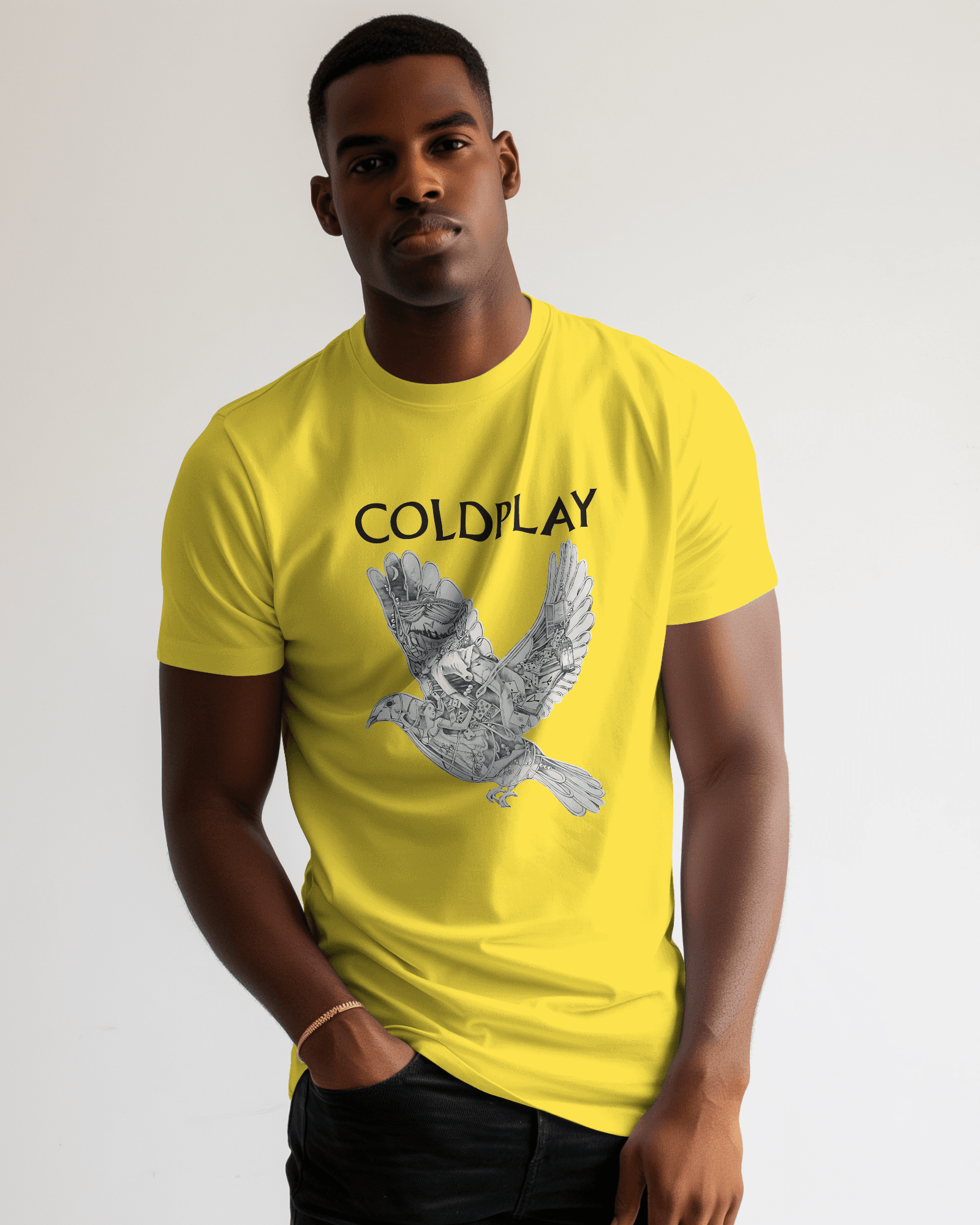 Coldplay Yellow T-shirt by Nitorious Atelier featuring a minimalist design inspired by the iconic song 'Yellow.' Crafted from premium cotton, this t-shirt offers exceptional comfort and durability, perfect for fans and casual wear alike.