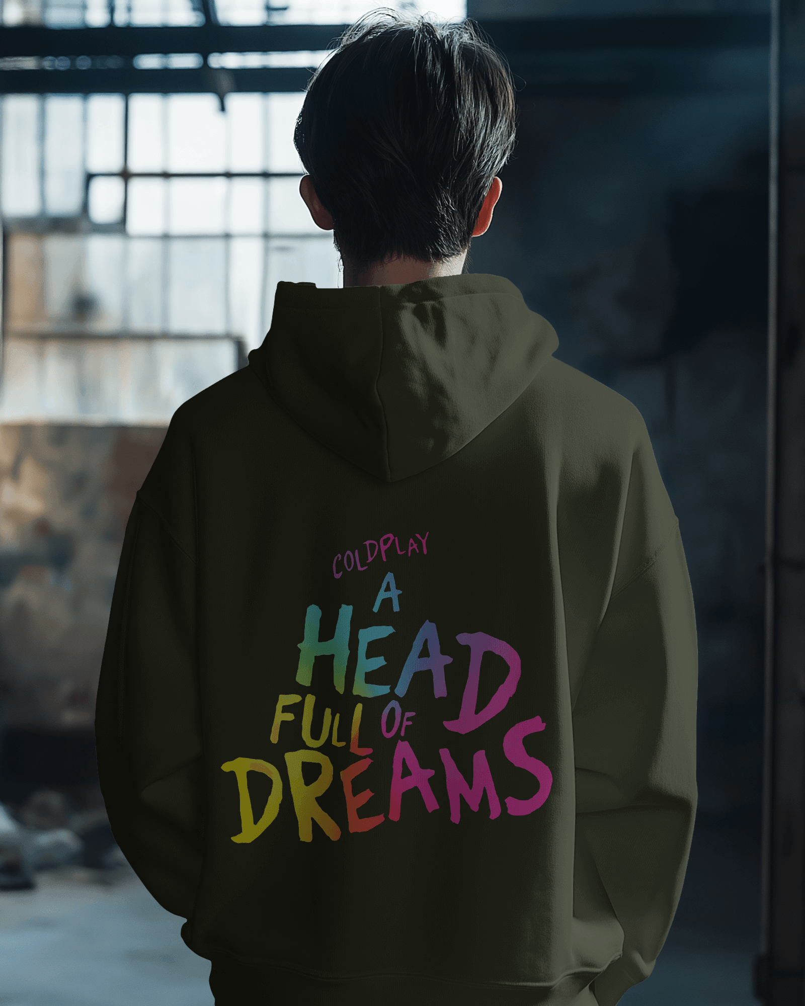 COLDPLAY Olive Luxe Printed Hoodie.