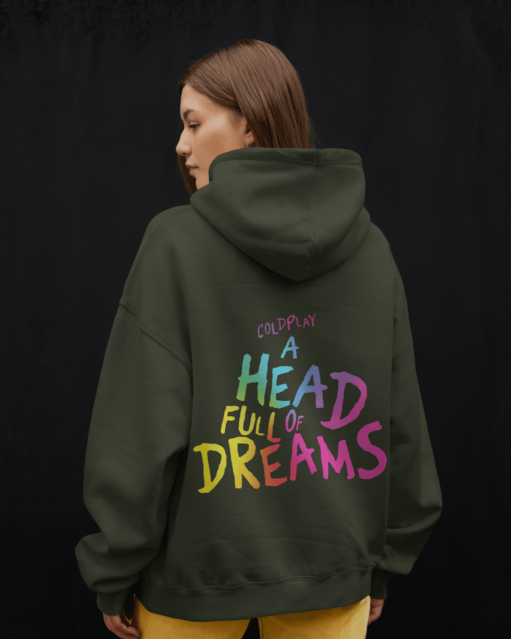 COLDPLAY Olive Luxe Printed Hoodie.