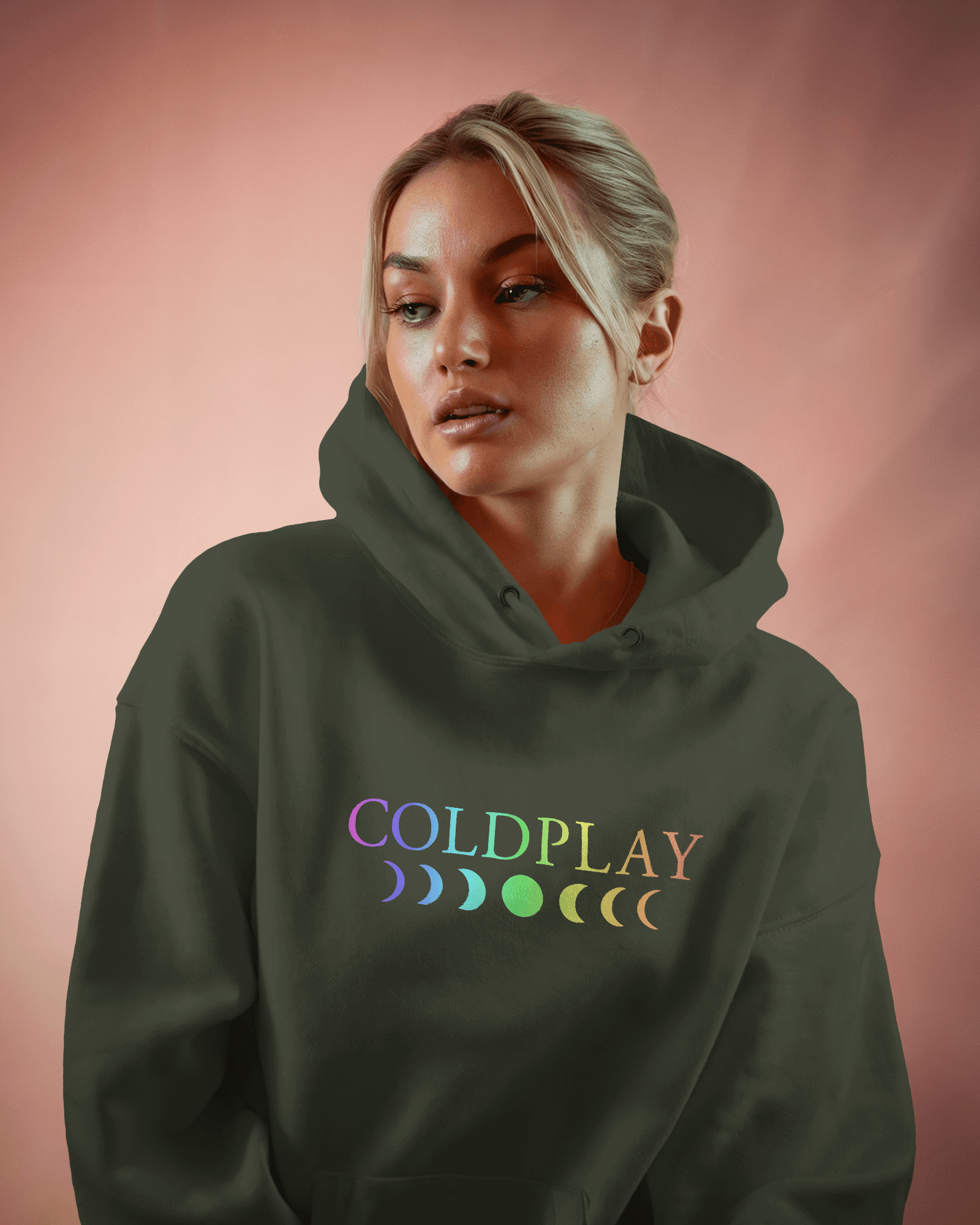 COLDPLAY Olive Luxe Printed Hoodie.