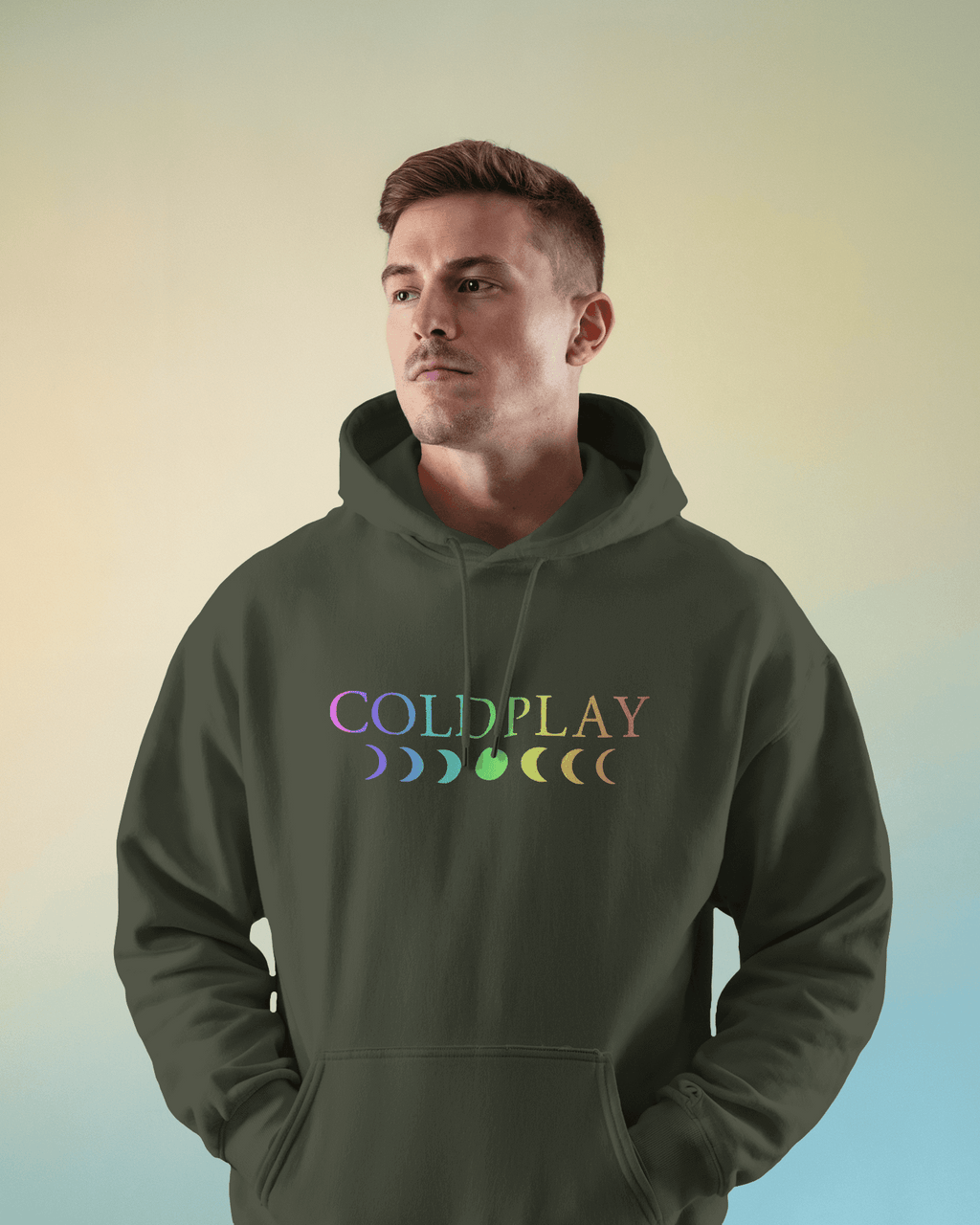COLDPLAY Olive Luxe Printed Hoodie.