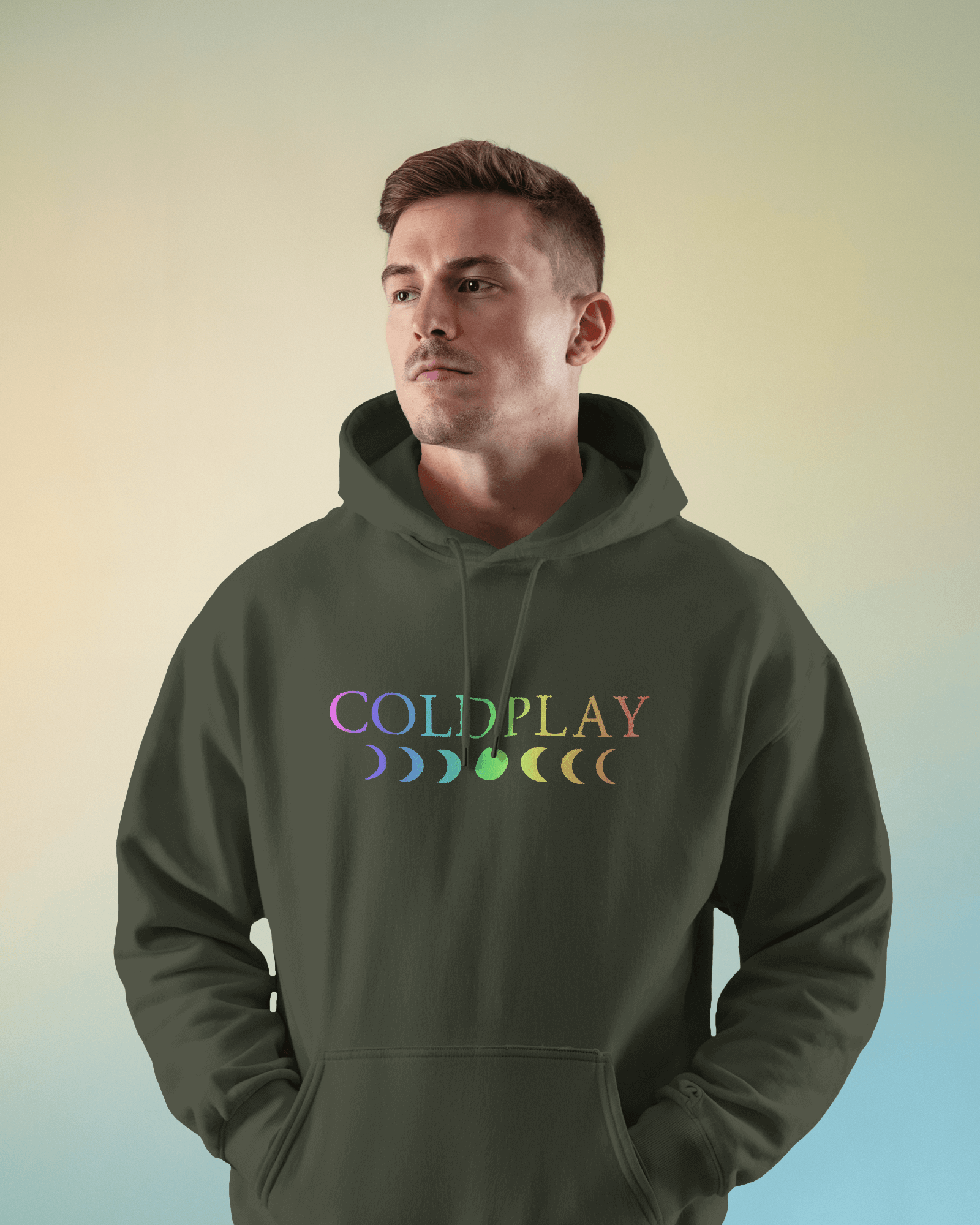 COLDPLAY Olive Luxe Printed Hoodie.