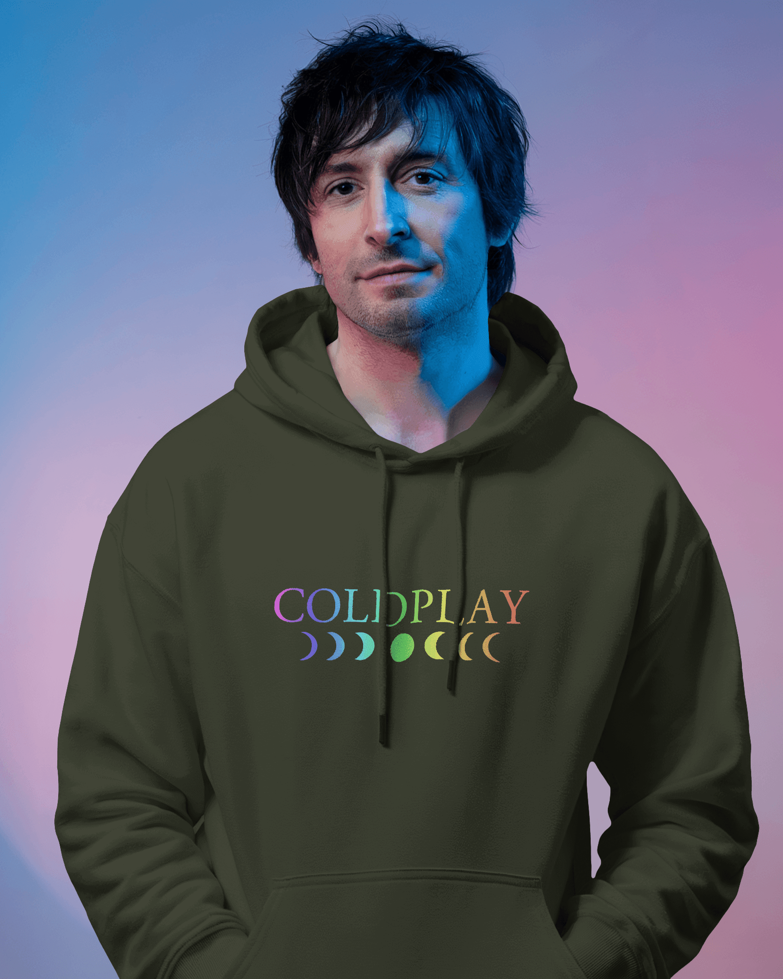 COLDPLAY Olive Luxe Printed Hoodie.