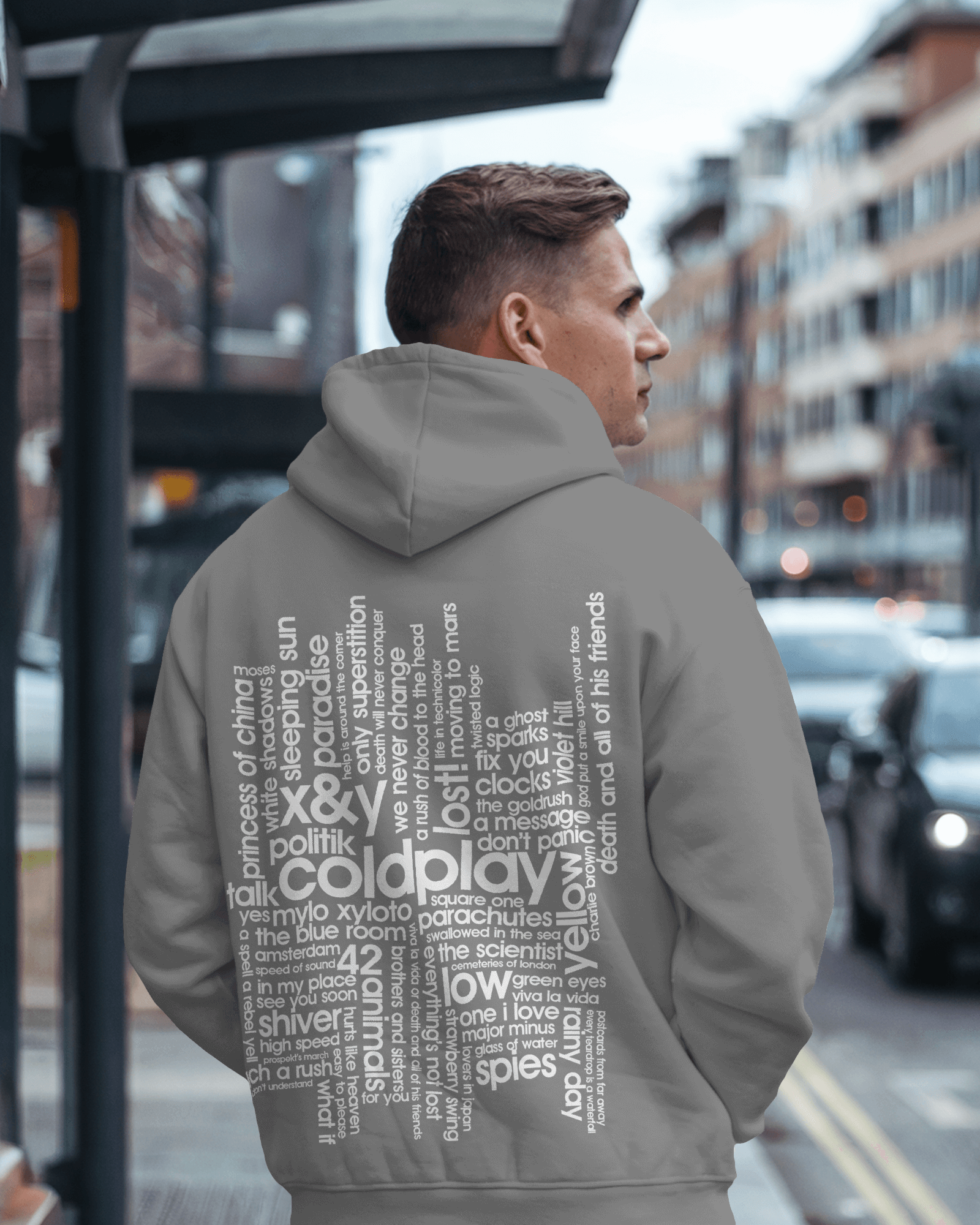 Grey hoodie from Nitorious Atelier featuring a Coldplay-inspired design. Crafted from 100% premium cotton fleece, this hoodie combines cosy warmth, durability, and timeless style for every music enthusiast
