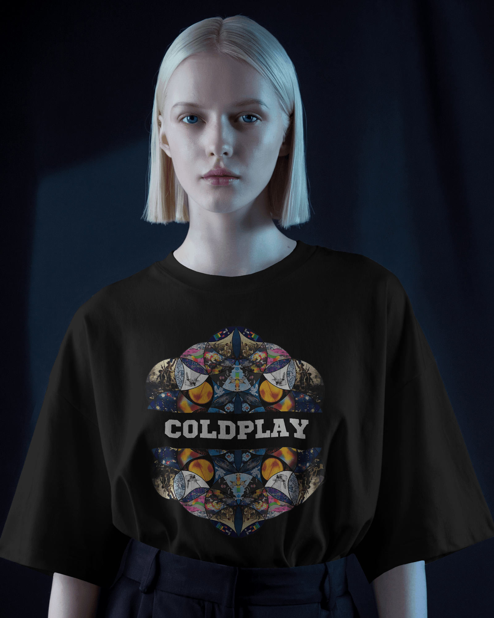 Black t-shirt from Nitorious Atelier featuring a bold Coldplay-inspired graphic print. Made from premium cotton, this t-shirt combines style and comfort, perfect for music lovers
