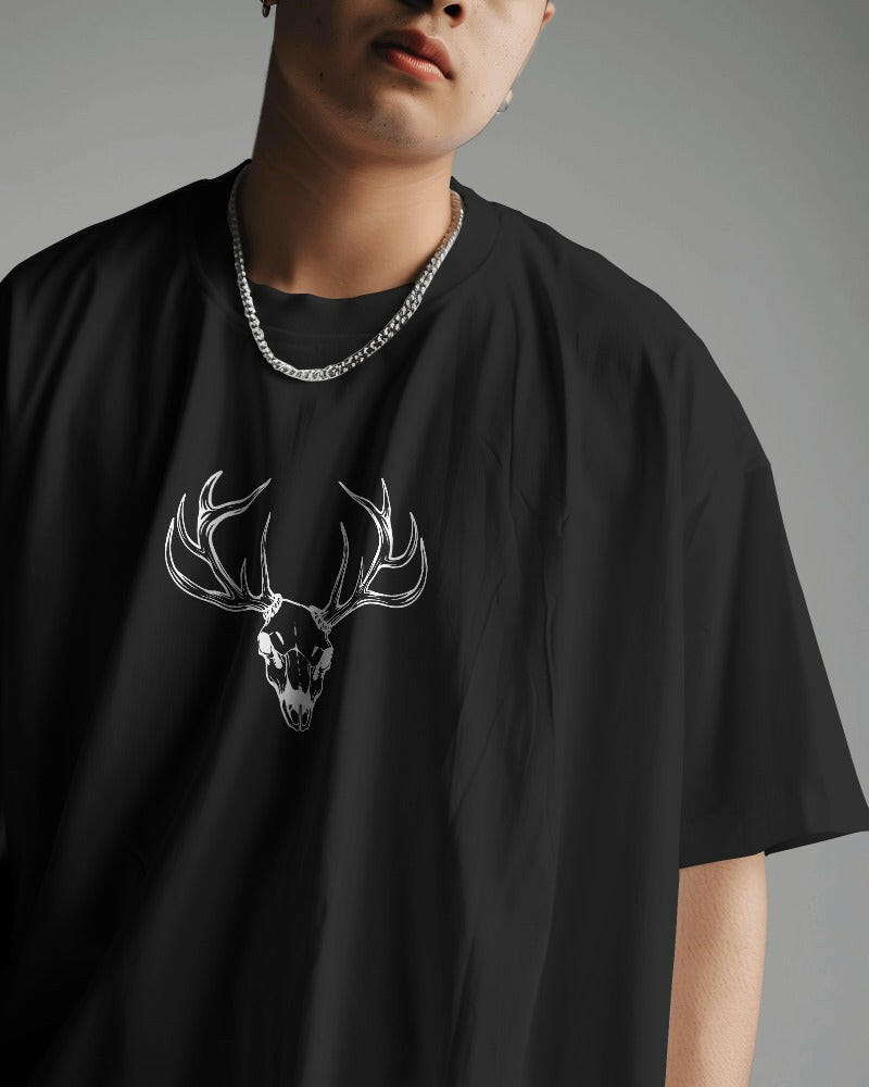 An oversized, black color Deer Printed tee from Nitorious Atelier, offering comfort and style in equal measure.