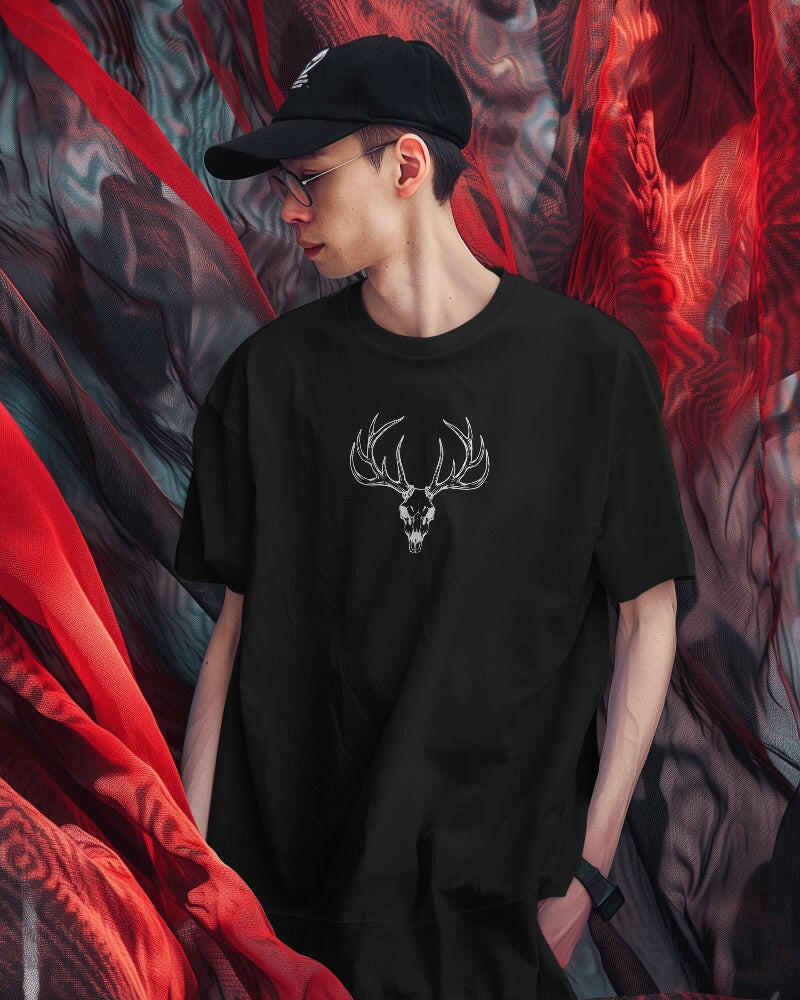 An oversized, black color Deer Printed tee from Nitorious Atelier, offering comfort and style in equal measure.