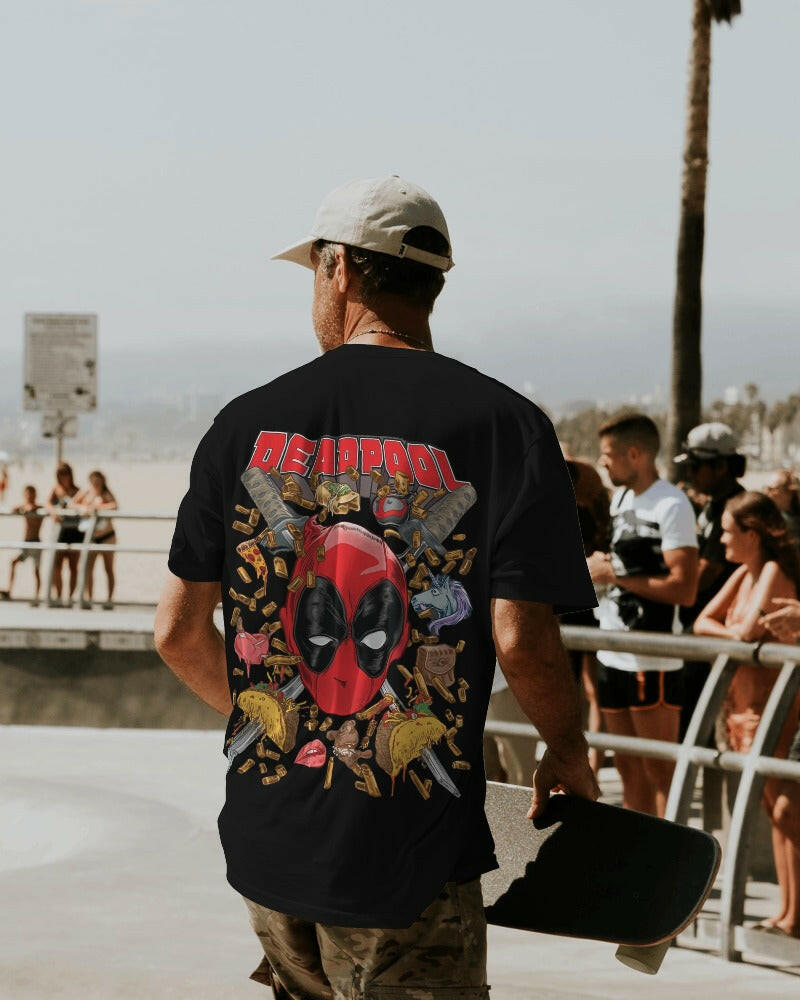 Nitorious Atelier's regular fit tee, featuring the Deadpool daddy print, combines comfort and style effortlessly