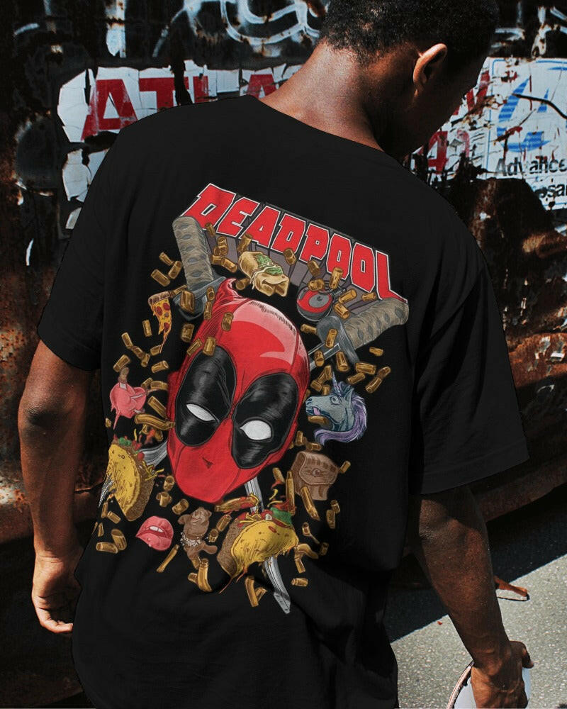 Nitorious Atelier's regular fit tee, featuring the Deadpool daddy print, combines comfort and style effortlessly