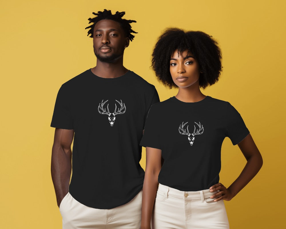 Black regular fit t-shirt from Nitorious Atelier featuring a deer graphic. Made from premium cotton, this t-shirt offers a stylish and comfortable choice for nature and wildlife enthusiasts.