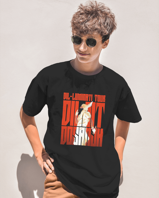 Black t-shirt featuring a bold Diljit Dosanjh graphic, crafted from premium cotton for a comfortable and durable wear. The striking design showcases the essence of the popular artist, making it a must-have for fans and streetwear enthusiasts alike.