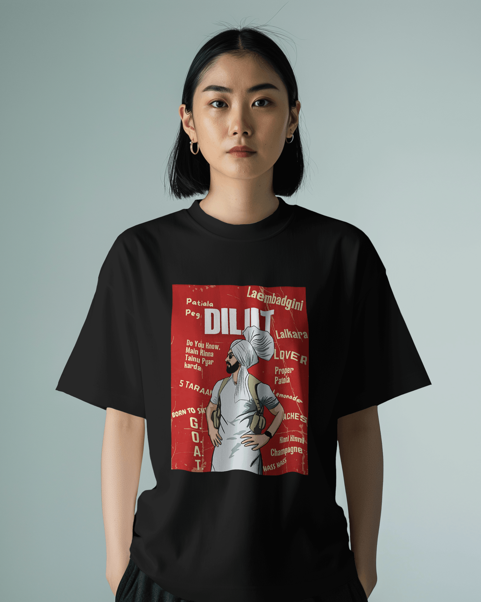 Diljit Dosanjh Oversized Black Tshirt.