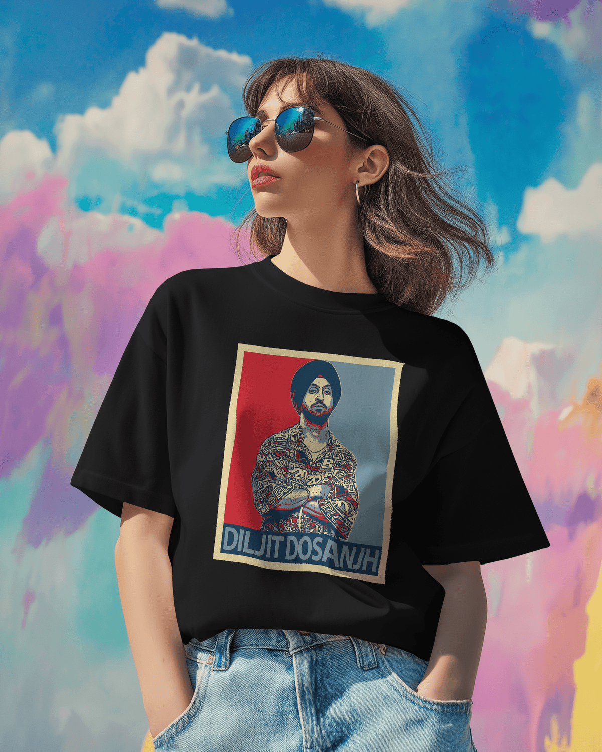 Diljit Aura Tour Oversized Black Tshirt
