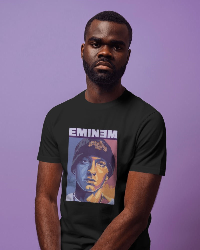 Black regular fit t-shirt from Nitorious Atelier featuring an Eminem graphic. Made from premium cotton, this t-shirt combines style and comfort for all Eminem fans.