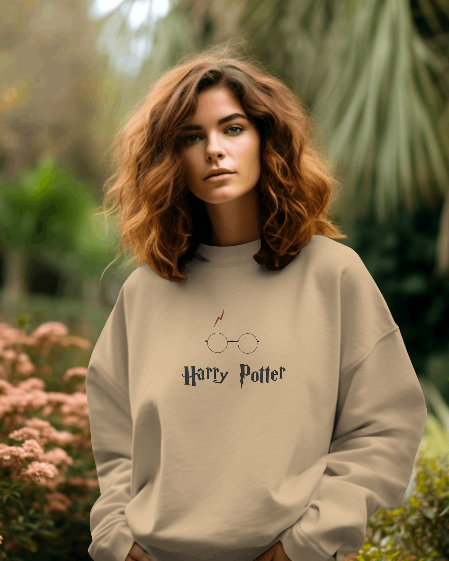 Beige Harry Potter sweatshirt featuring a magical graphic inspired by the iconic series. Crafted from premium cotton fleece, this sweatshirt offers a cozy, soft fit, perfect for fans who want to stay warm while showcasing their love for the wizarding world.