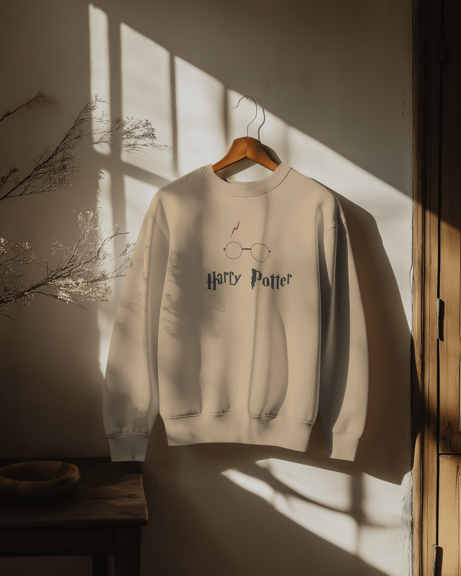 Beige Harry Potter sweatshirt featuring a magical graphic inspired by the iconic series. Crafted from premium cotton fleece, this sweatshirt offers a cozy, soft fit, perfect for fans who want to stay warm while showcasing their love for the wizarding world.