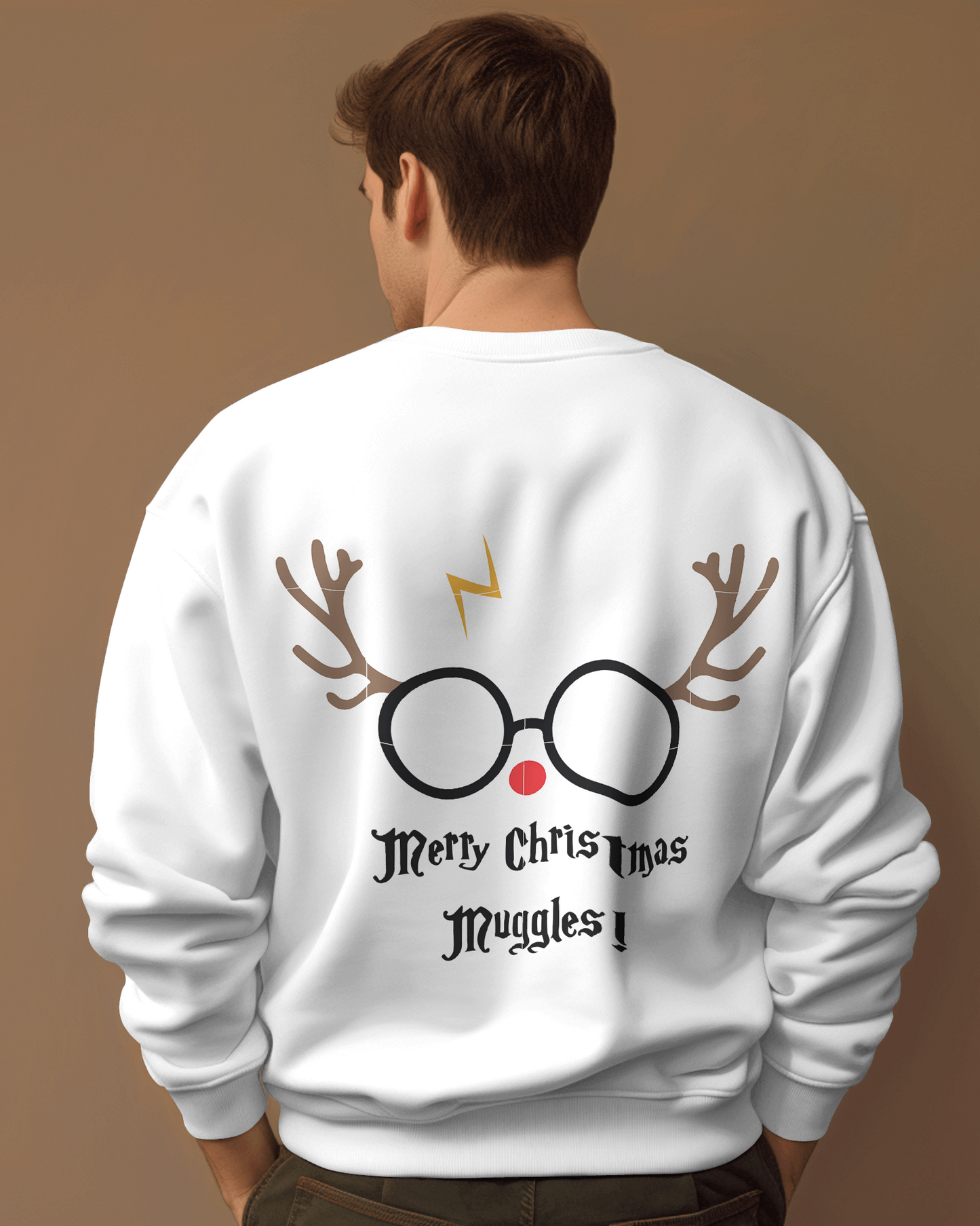 White sweatshirt featuring a festive 'Harry Potter' and 'Merry Christmas' design. Made from premium fleece fabric, this cosy and stylish sweatshirt adds a magical touch to your holiday celebrations while keeping you warm.