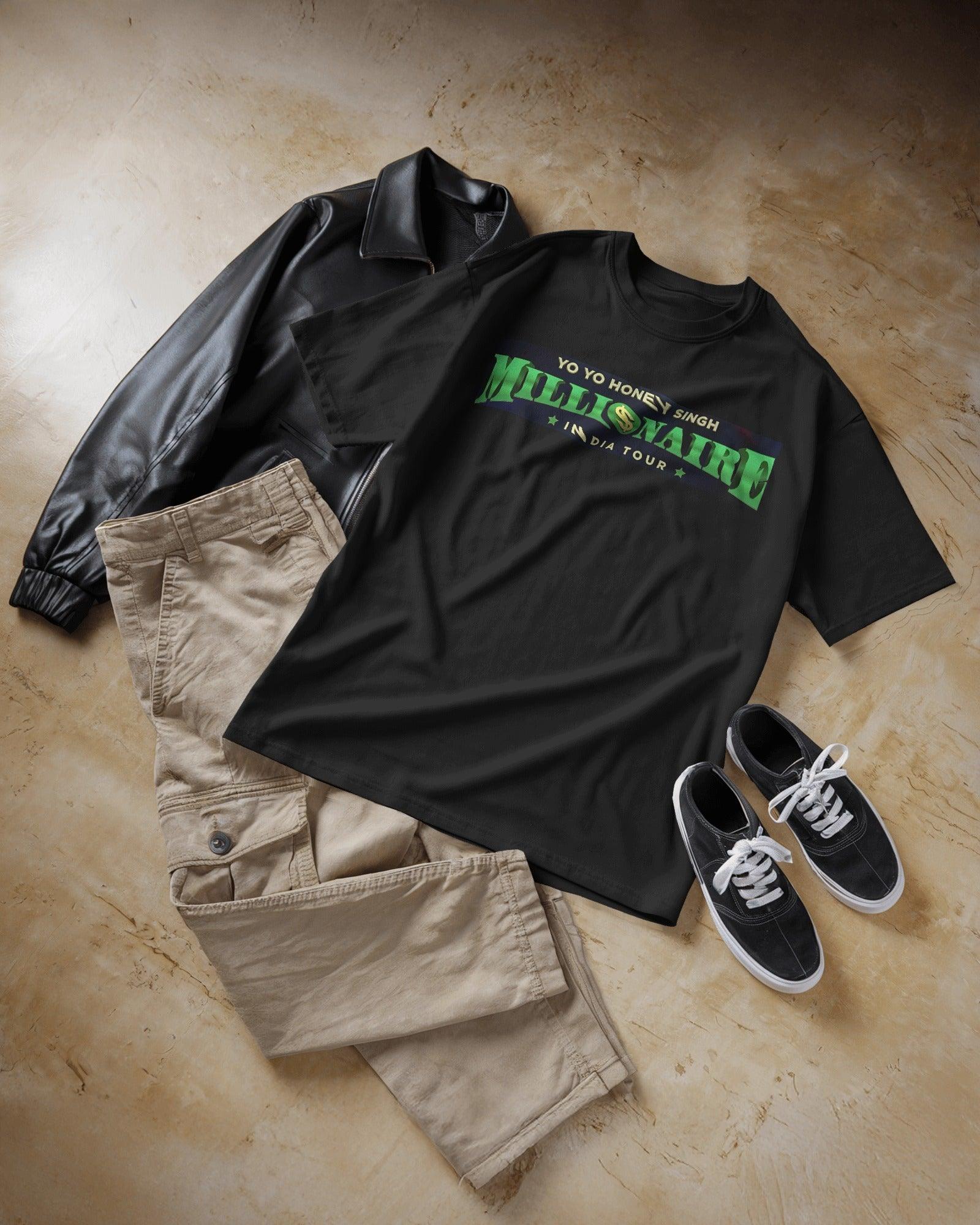 Black oversized t-shirt from Nitorious Atelier featuring a bold Honey Singh concert graphic. Made from premium cotton, this tee offers a stylish oversized fit, high-quality print, and ultimate comfort for music lovers.