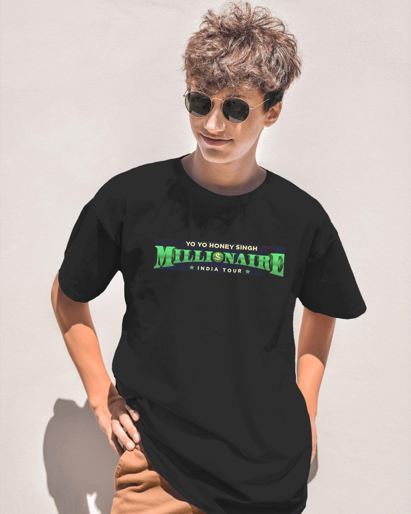 Black oversized t-shirt from Nitorious Atelier featuring a bold Honey Singh concert graphic. Made from premium cotton, this tee offers a stylish oversized fit, high-quality print, and ultimate comfort for music lovers.