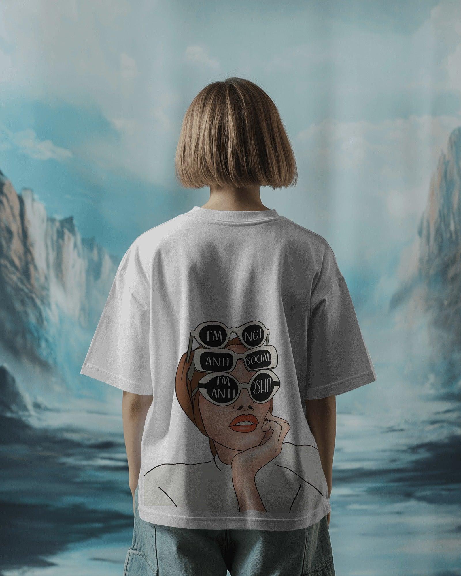 White women's t-shirt from Nitorious Atelier featuring the bold printed quote 'I Am Not Anti-Social, I Am Anti-BS'. Crafted from premium cotton for a soft, comfortable, and durable fit.