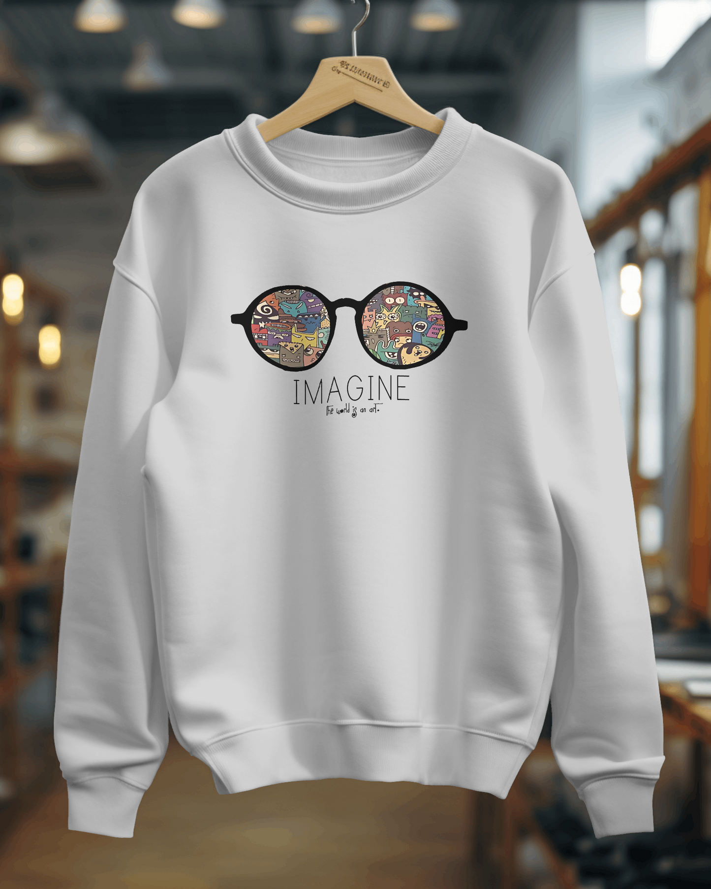 Imagine Sweatshirt from Nitorious Atelier featuring a bold 'Imagine' graphic. Crafted from soft, premium-quality fabric, this sweatshirt offers warmth and style, perfect for everyday wear. Ideal for a relaxed, urban look with long sleeves and a comfortable fit.