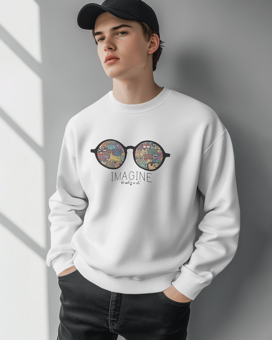 Imagine Sweatshirt from Nitorious Atelier featuring a bold 'Imagine' graphic. Crafted from soft, premium-quality fabric, this sweatshirt offers warmth and style, perfect for everyday wear. Ideal for a relaxed, urban look with long sleeves and a comfortable fit.