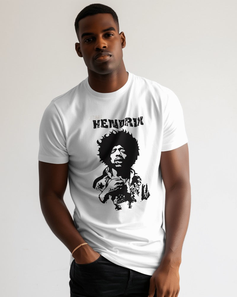 White regular fit t-shirt featuring a vibrant Jimi Hendrix graphic print. Made from premium cotton, this t-shirt offers comfort and a classic rock-inspired style, perfect for music lovers.