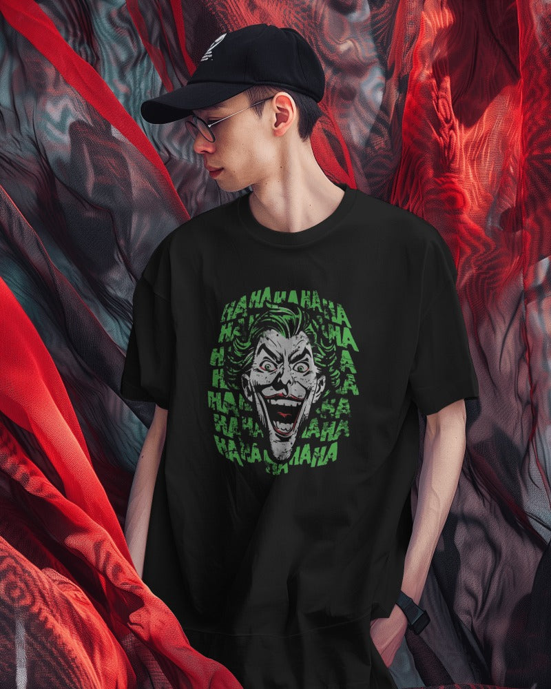 Joker printed oversized t-shirt from Nitorious Atelier featuring a vibrant and detailed graphic of the iconic Joker character. Made from premium cotton, this t-shirt offers comfort and a bold, edgy style