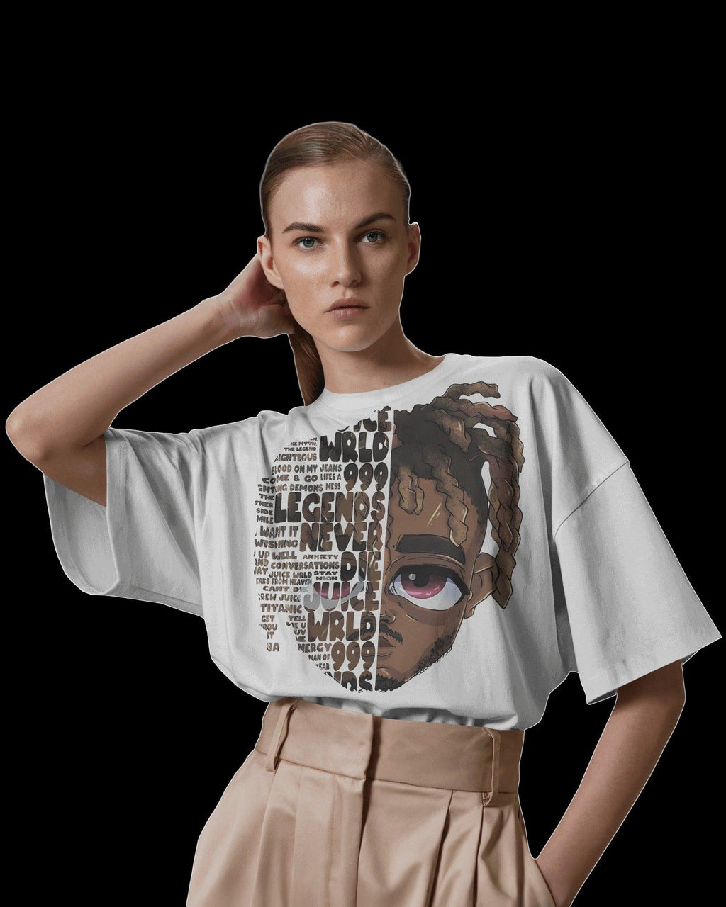 White Juice WRLD t-shirt from Nitorious Atelier featuring a bold graphic tribute to the late rapper. Made from premium cotton, this t-shirt offers a soft feel, durable fabric, and a relaxed fit for everyday comfort.