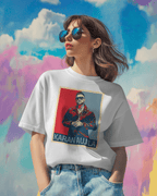 A girl wearing Karan Aujla Oversized White Streetwear  Tshirt 
