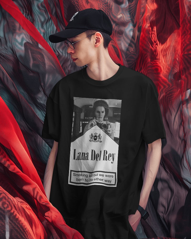 Black t-shirt featuring a bold graphic of Lana Del Rey from Nitorious Atelier. Crafted from premium cotton, this t-shirt ensures a comfortable fit and a stylish tribute to the iconic singer.