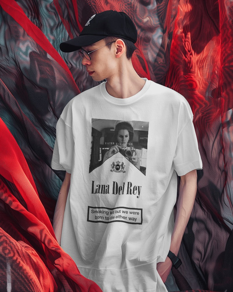 White t-shirt featuring a striking graphic of Lana Del Rey from Nitorious Atelier. Made from premium cotton, this t-shirt offers a soft, comfortable fit with a stylish tribute to the iconic singer.