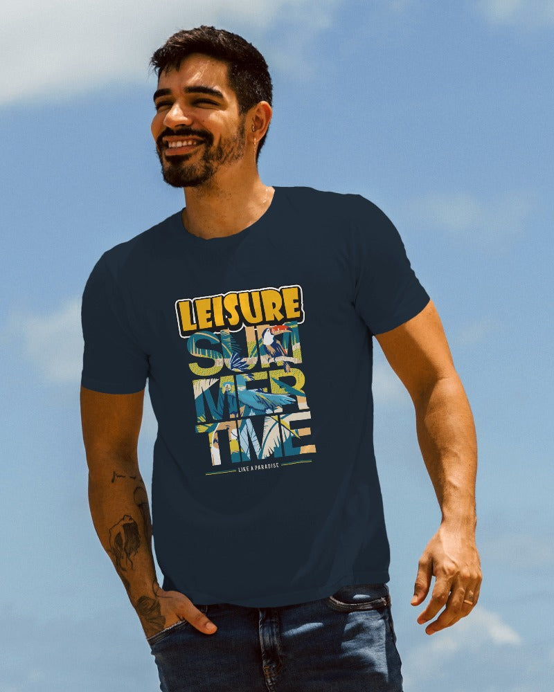 Leisure blue regular fit t-shirt from Nitorious Atelier. Made from premium cotton, this t-shirt offers ultimate comfort and a relaxed style, perfect for casual outings.