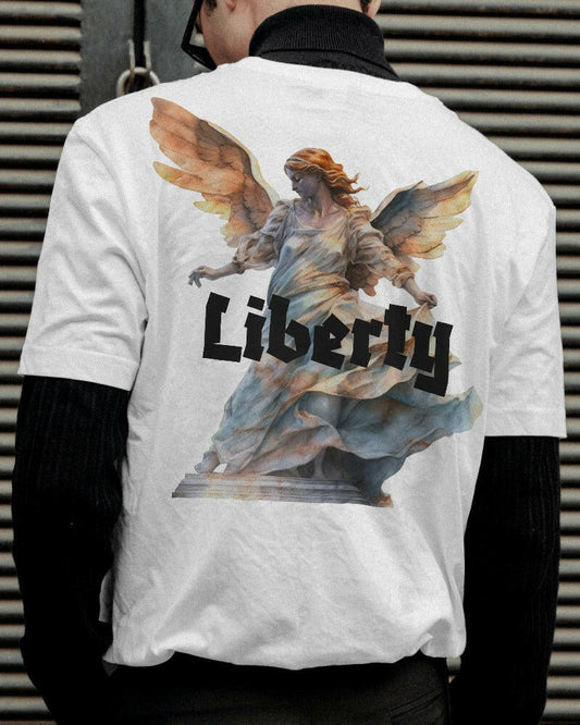  A striking t-shirt featuring a detailed and artistic graphic of the Liberty. Made from premium cotton fabric, this oversized fit t-shirt offers both comfort and a statement-making style, perfect for casual wear and expressing your love for iconic symbols.