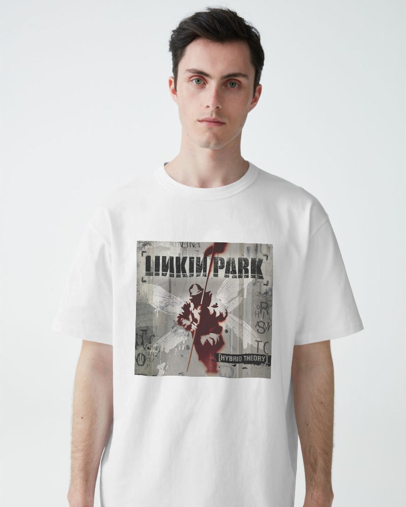 Linkin oversized white t-shirt from Nitorious Atelier featuring a striking Linkin Park graphic in black. Made from premium cotton, this t-shirt offers a relaxed fit and a cool, distinctive style.