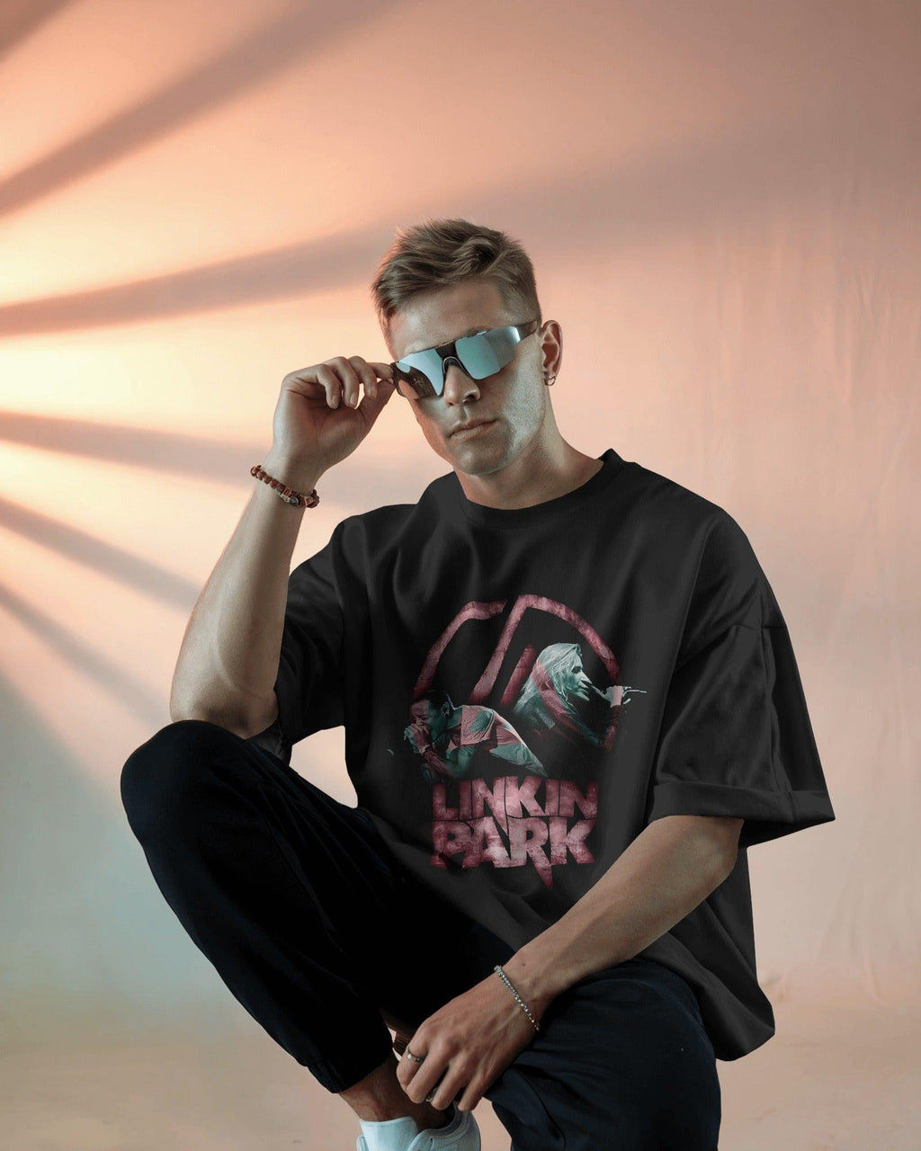 Black oversized "Linkin Park From Zero" t-shirt from Nitorious Atelier, featuring a bold graphic inspired by the iconic band. Made from premium cotton, this tshirt offers a relaxed fit, exceptional comfort, and lasting durability
