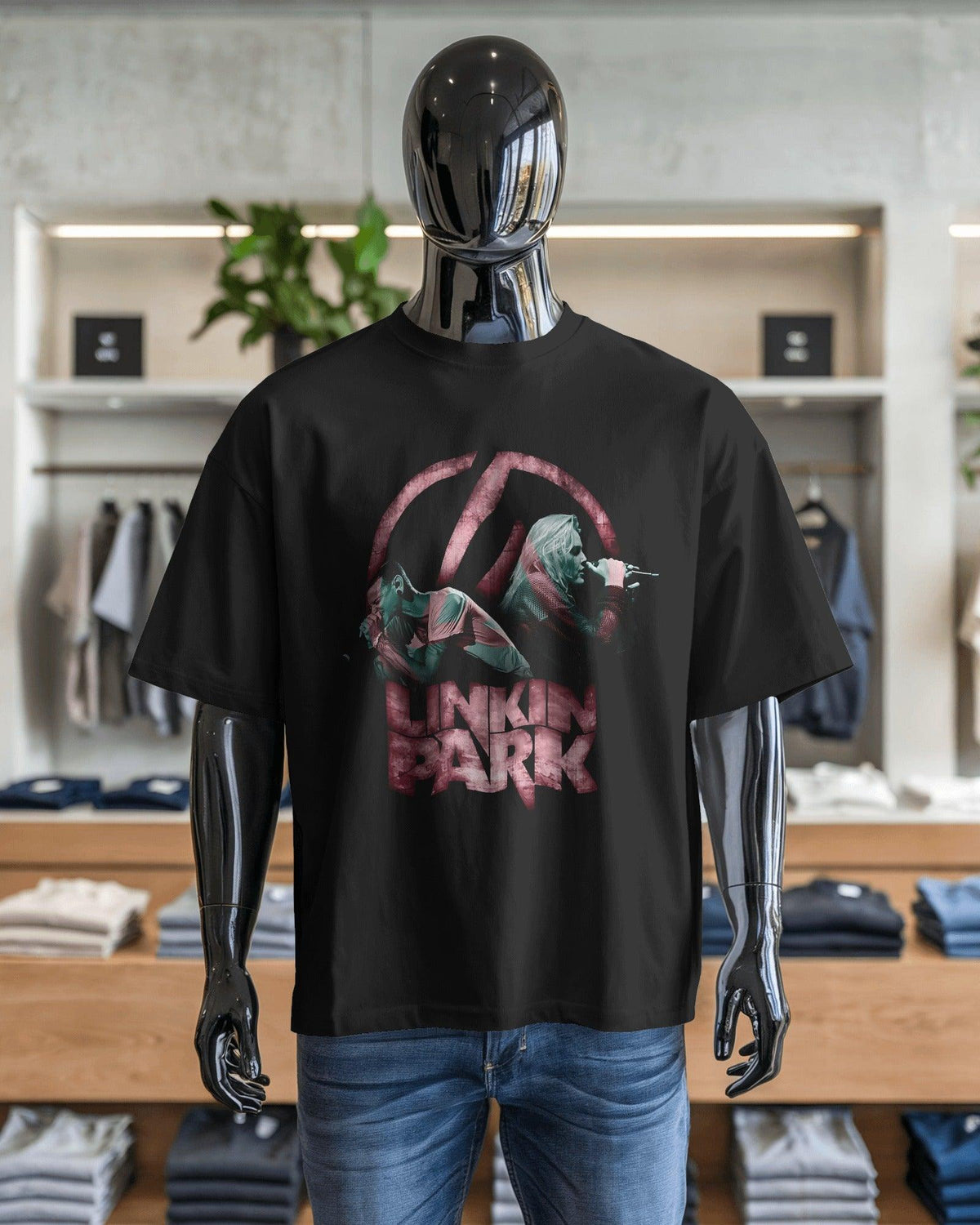 Black oversized "Linkin Park From Zero" t-shirt from Nitorious Atelier, featuring a bold graphic inspired by the iconic band. Made from premium cotton, this tshirt offers a relaxed fit, exceptional comfort, and lasting durability