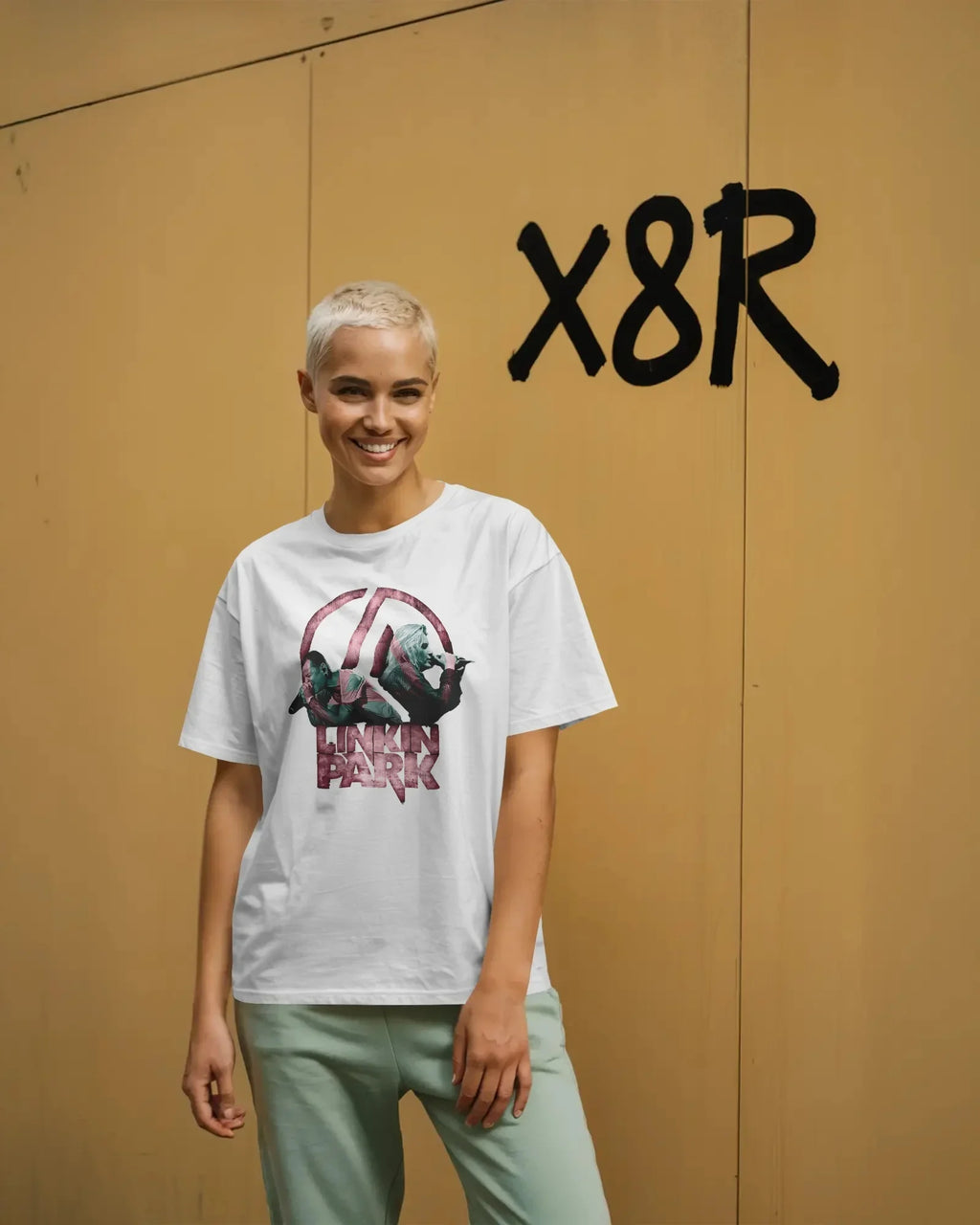 White oversized "Linkin Park From Zero" t-shirt from Nitorious Atelier, featuring a bold graphic inspired by the iconic band. Made from premium cotton, this tshirt offers a relaxed fit, exceptional comfort, and lasting durability