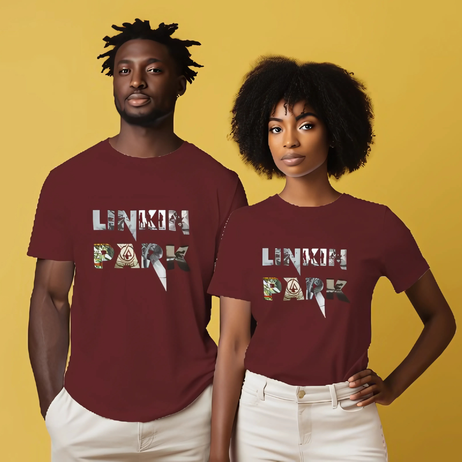 Maroon Linkin Park t-shirt from Nitorious Atelier featuring a bold graphic inspired by the band. Made from premium cotton, this t-shirt offers a comfortable fit and showcases your love for Linkin Park with style.