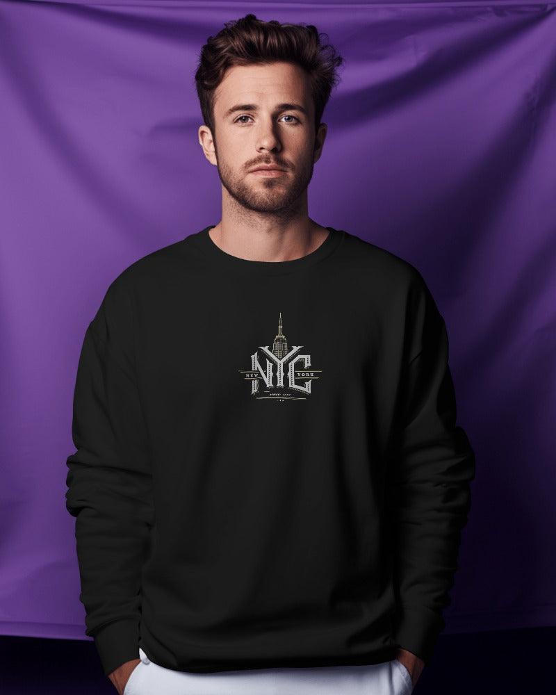 Nitorious Atelier heavy gauge sweatshirt in black featuring a bold New York City print. Made from premium fabric for warmth and durability, this stylish sweatshirt combines urban flair with superior comfort for a trendy casual look.