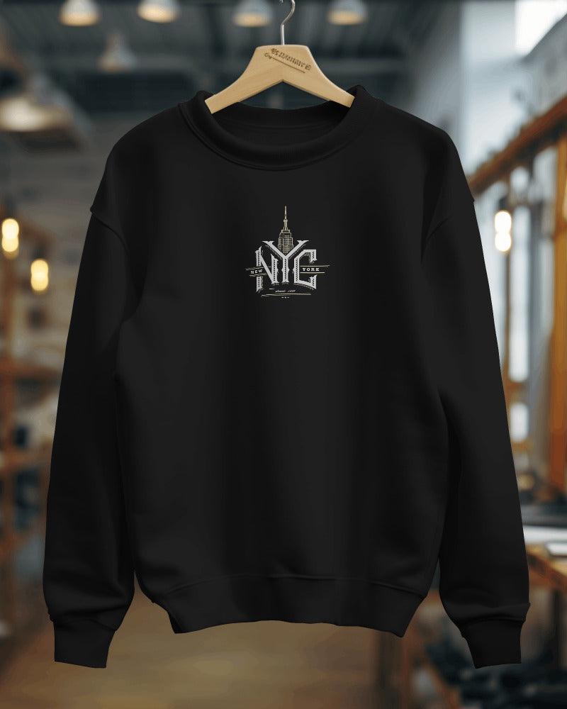 Nitorious Atelier heavy gauge sweatshirt in black featuring a bold New York City print. Made from premium fabric for warmth and durability, this stylish sweatshirt combines urban flair with superior comfort for a trendy casual look.