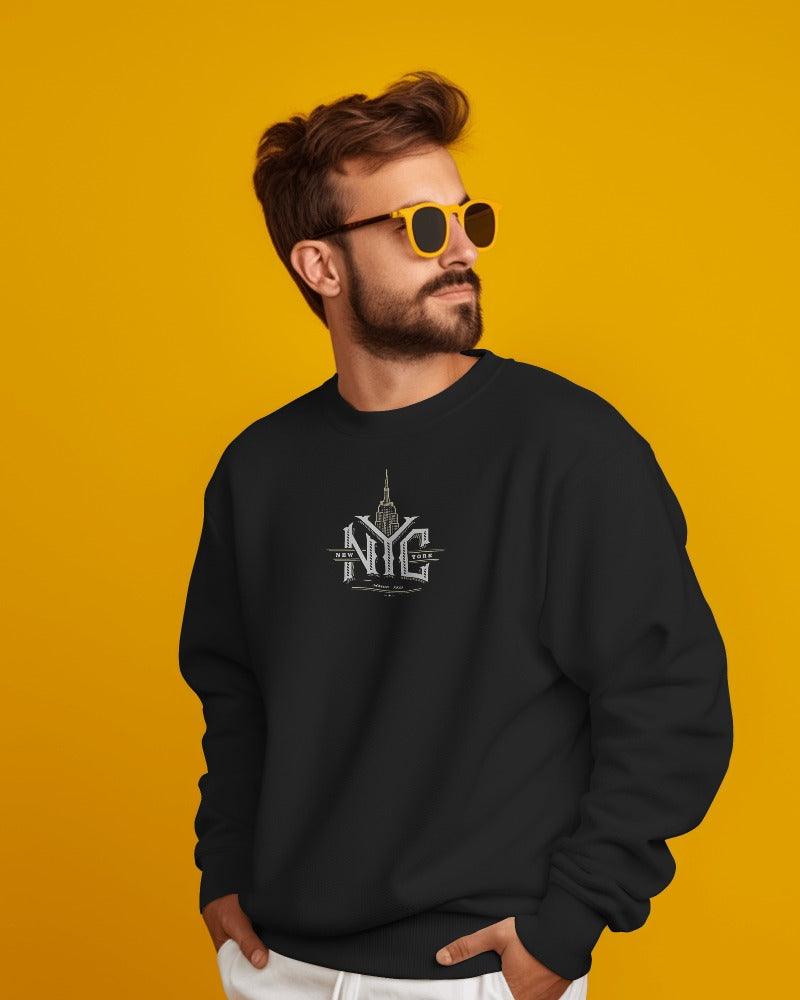 Nitorious Atelier heavy gauge sweatshirt in black featuring a bold New York City print. Made from premium fabric for warmth and durability, this stylish sweatshirt combines urban flair with superior comfort for a trendy casual look.