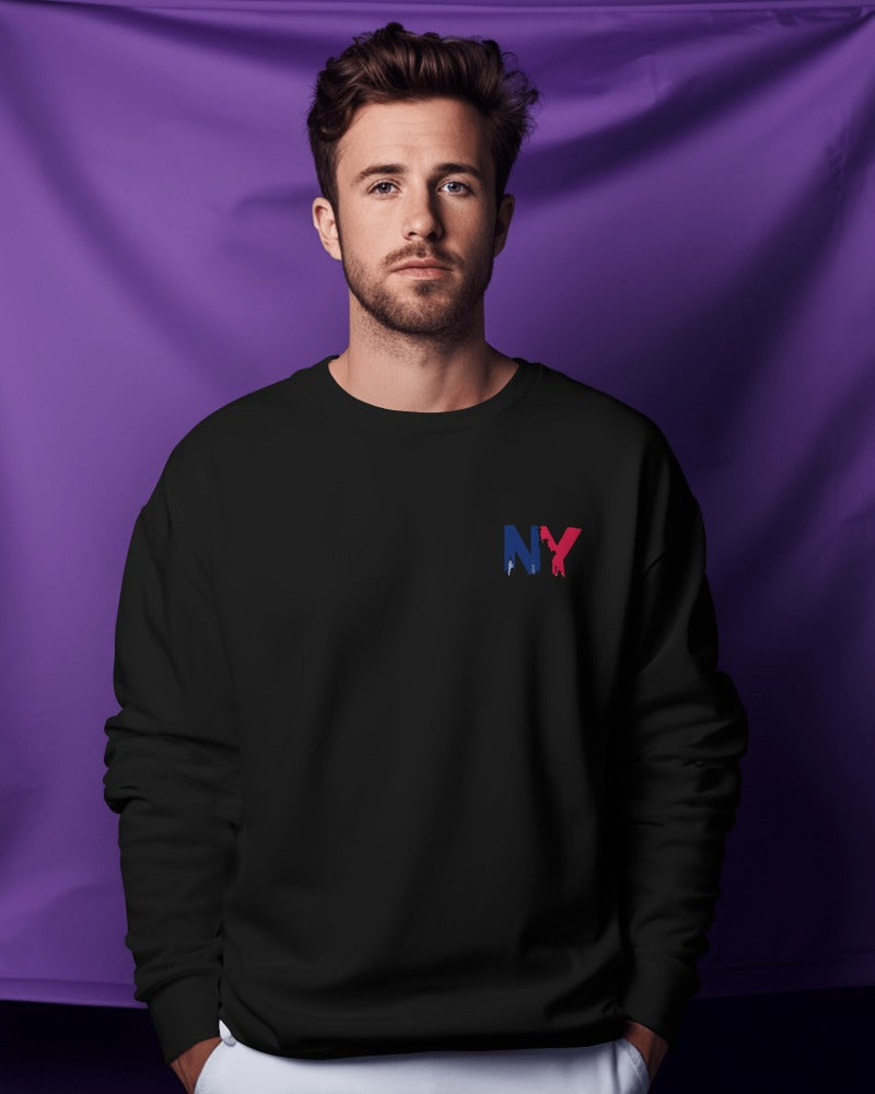 Nitorious Atelier heavy gauge sweatshirt in black featuring a luxe NY print. Crafted from premium fabric for warmth and durability, this stylish sweatshirt combines urban elegance with exceptional comfort for a chic, casual look