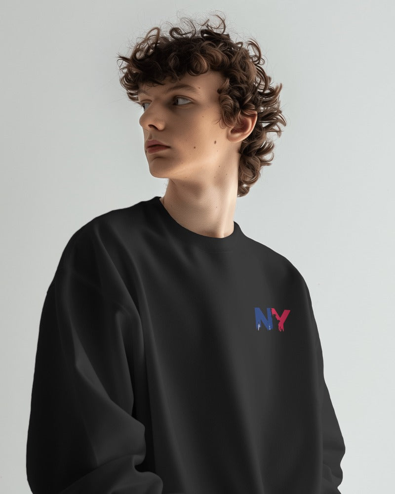 Nitorious Atelier heavy gauge sweatshirt in black featuring a luxe NY print. Crafted from premium fabric for warmth and durability, this stylish sweatshirt combines urban elegance with exceptional comfort for a chic, casual look