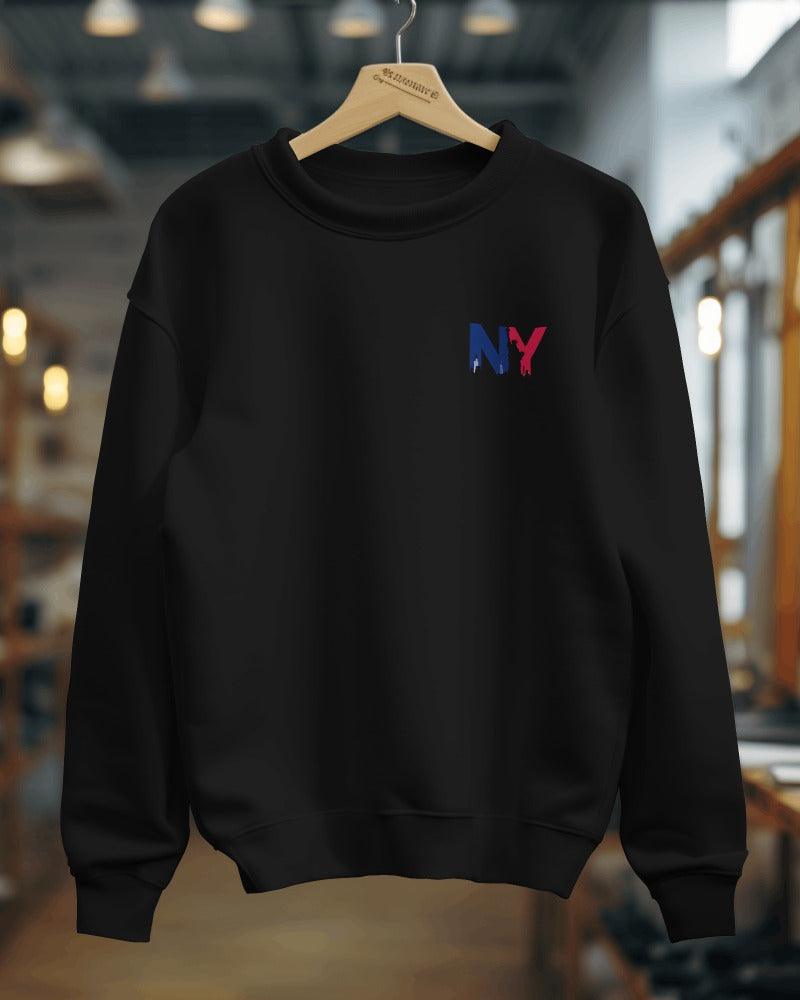 Nitorious Atelier heavy gauge sweatshirt in black featuring a luxe NY print. Crafted from premium fabric for warmth and durability, this stylish sweatshirt combines urban elegance with exceptional comfort for a chic, casual look