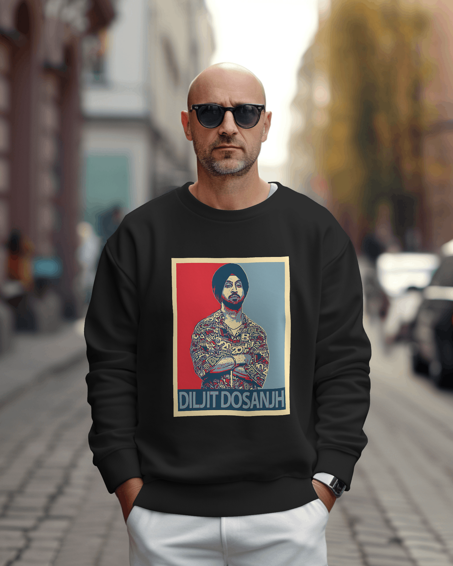 Diljit Dosanjh black sweatshirt featuring a bold graphic of the Punjabi music icon. Made from high-quality cotton fleece, this sweatshirt delivers warmth, comfort, and a stylish fit, perfect for fans wanting to represent their favorite artist in cooler weather.