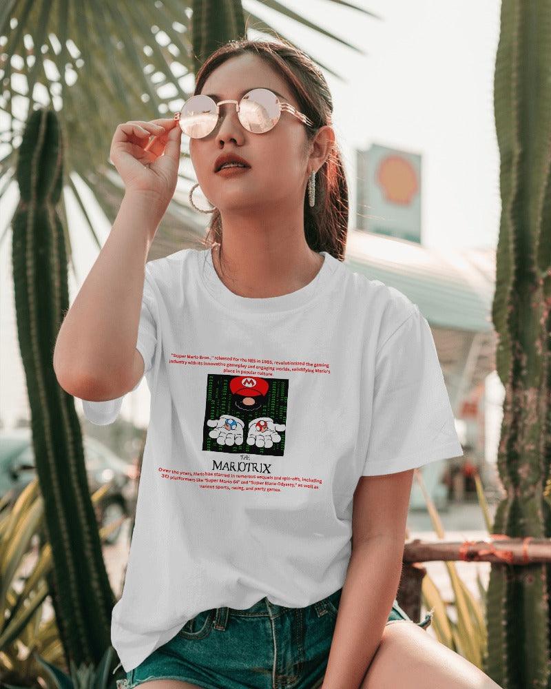 Mario oversized white t-shirt from Nitorious Atelier featuring a vibrant graphic of Mario. Made from premium cotton, this t-shirt provides a comfortable fit and a playful, nostalgic look.