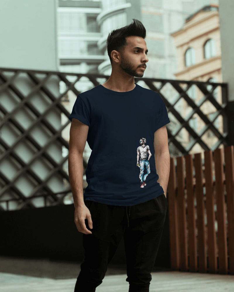 Men's printed regular blue t-shirt from Nitorious Atelier. Crafted from premium cotton, this comfortable t-shirt features a stylish graphic print, offering a perfect blend of casual style and high-quality fabric.