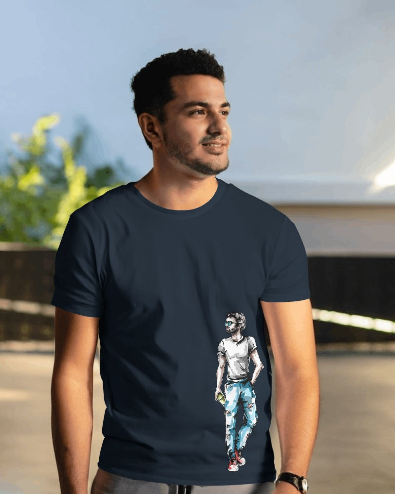 Men's printed regular blue t-shirt from Nitorious Atelier. Crafted from premium cotton, this comfortable t-shirt features a stylish graphic print, offering a perfect blend of casual style and high-quality fabric.