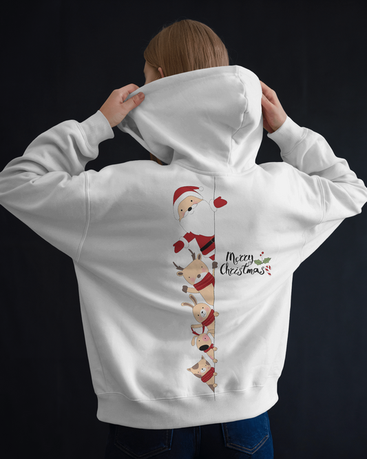 Merry Christmas luxe hoodie by Nitorious Atelier in a cosy and premium cotton fleece. Featuring festive typography and cheerful holiday graphics, this hoodie is perfect for celebrating the Christmas season in style and comfort.